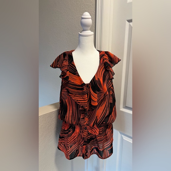 Miss Tina Tops - Miss Tina by Tina Knowles, L, women’s Deco coral blouse